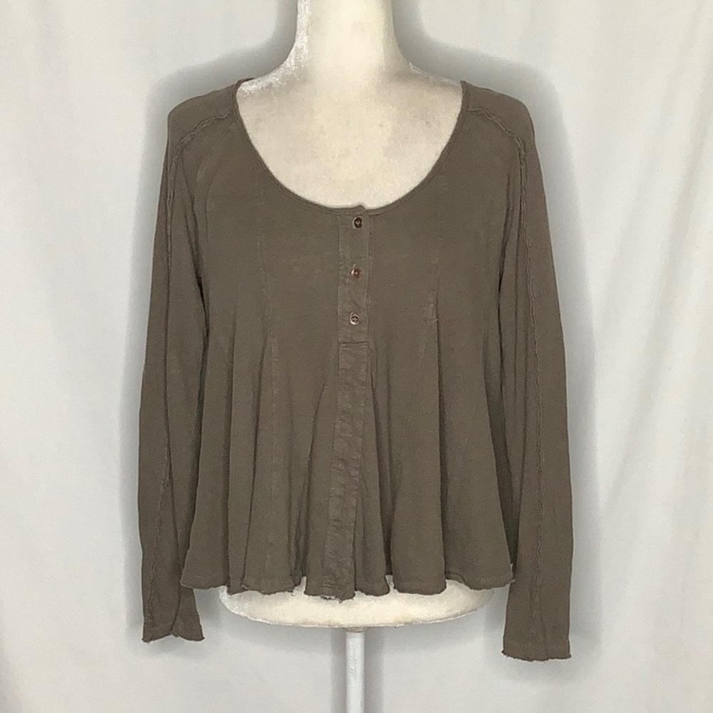 Free People Linen Cotton Blend Long Sleeve Flowy Blouse Size XS